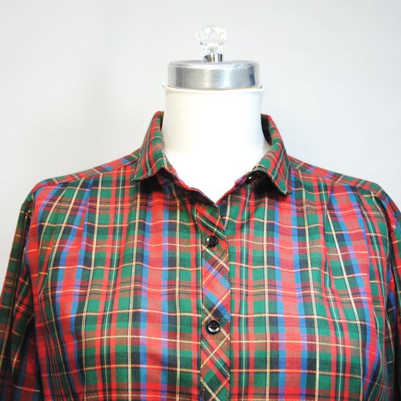 1980s plaid button down shirt, Peter Pan collar by Laura Mae Bust 44 EXCELLENT! - Picture 3 of 7